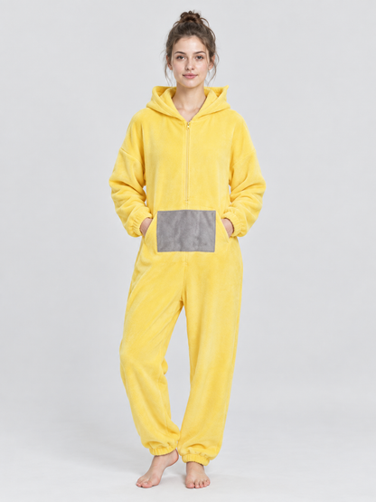 Yellow Cartoon Hooded Jumpsuit Pajama