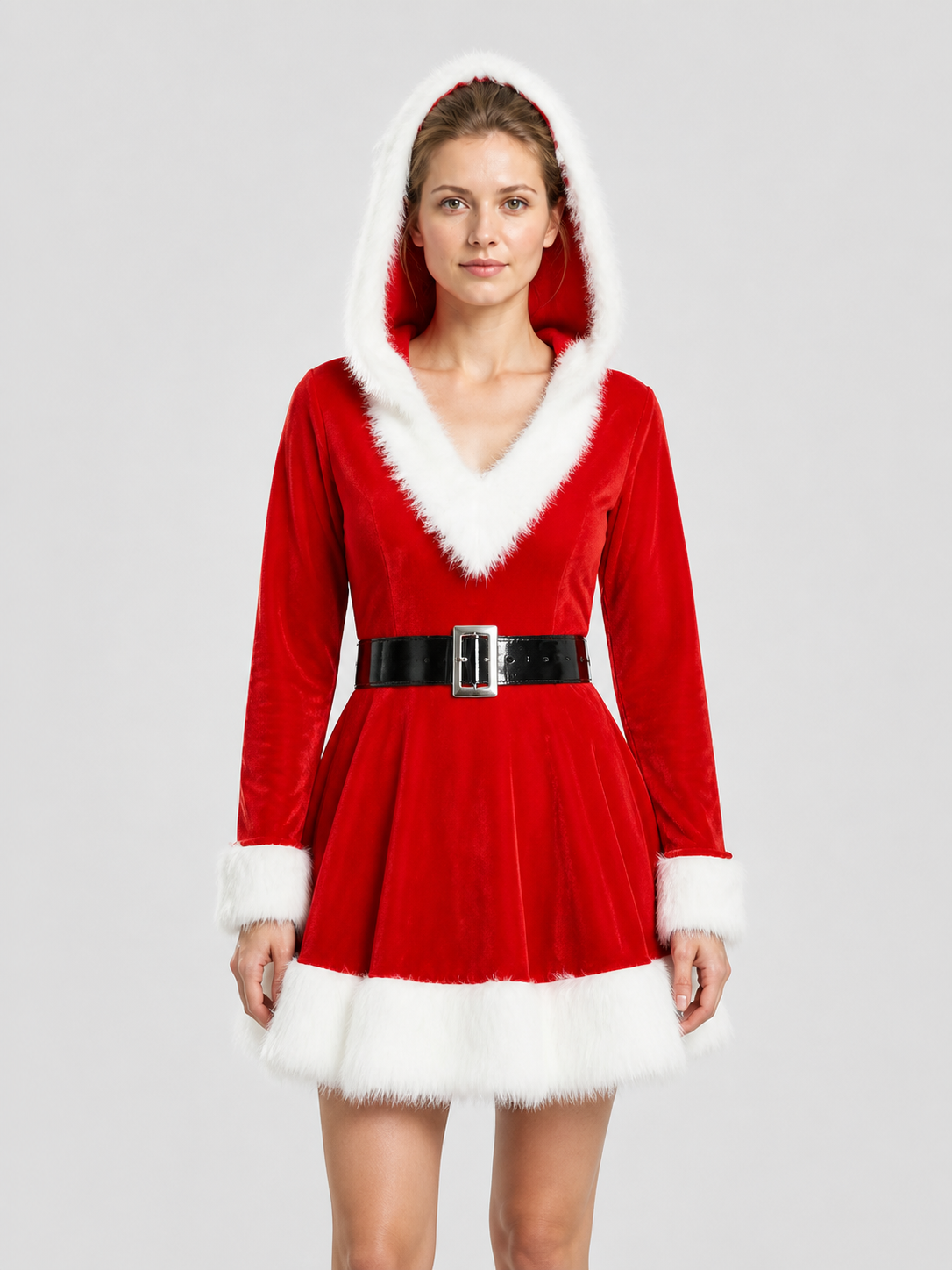 New Year's Santa costume, red with white trim, S-XXL Costumes detail 3