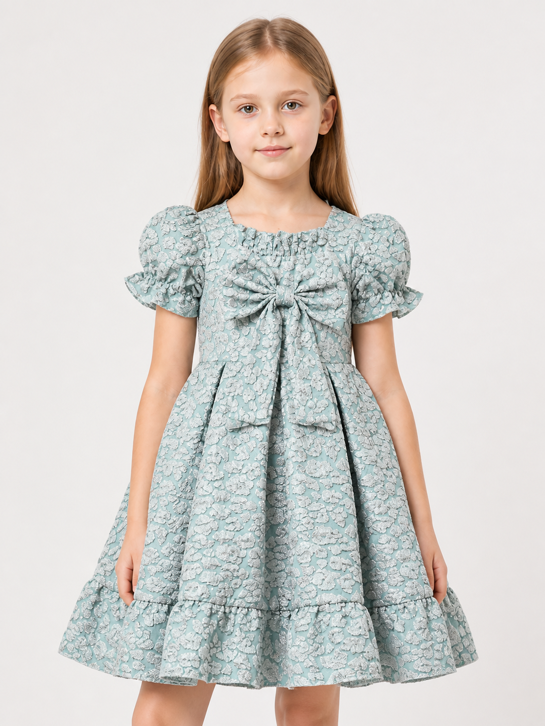 Gray-Blue Princess Dress with a Full Skirt and Bow Costume Dresses detail 2