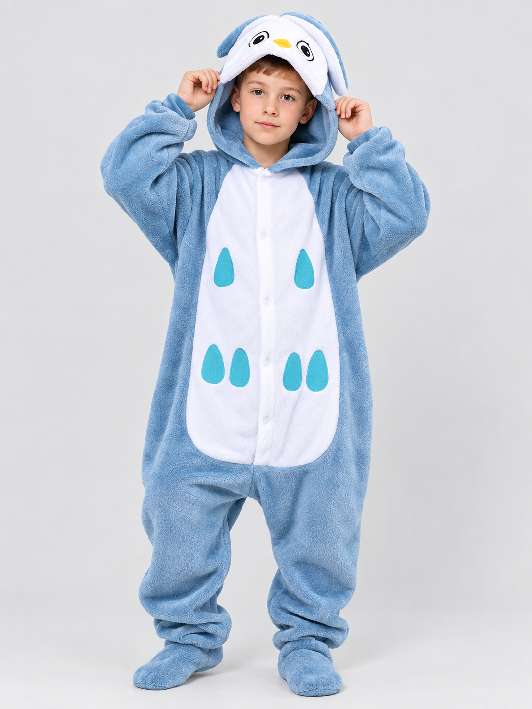 Blue Kigurumi Pajama with White Insert and Hood