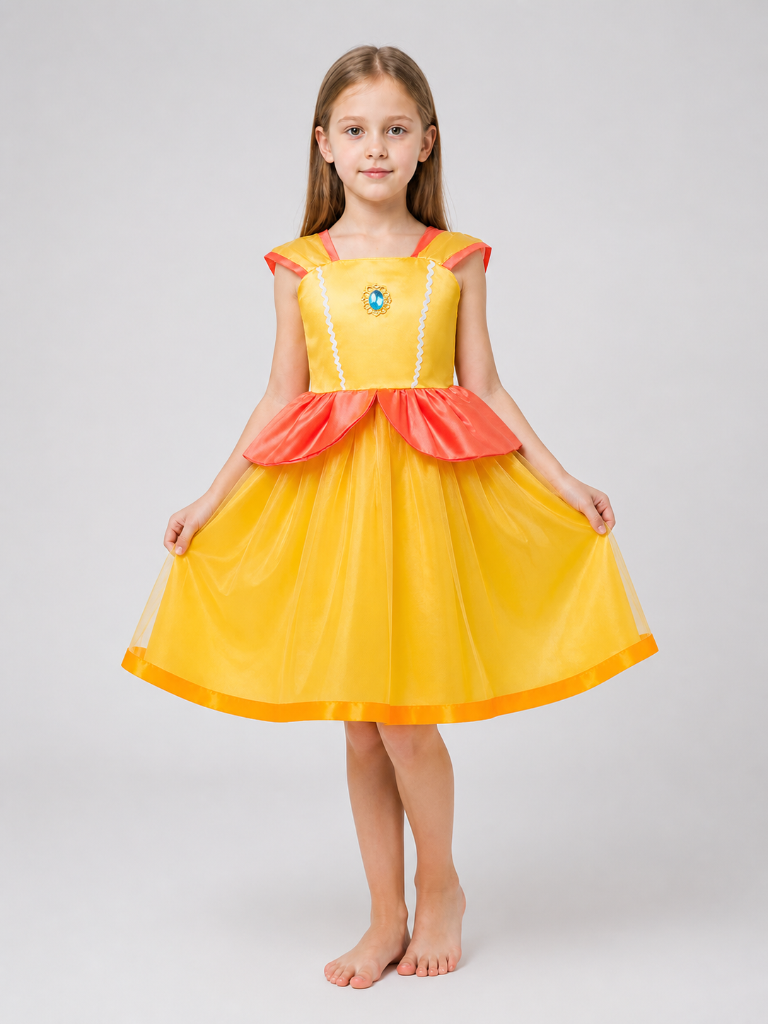 Yellow Princess Dress with Full Skirt and Brooch Costume Dresses detail 3