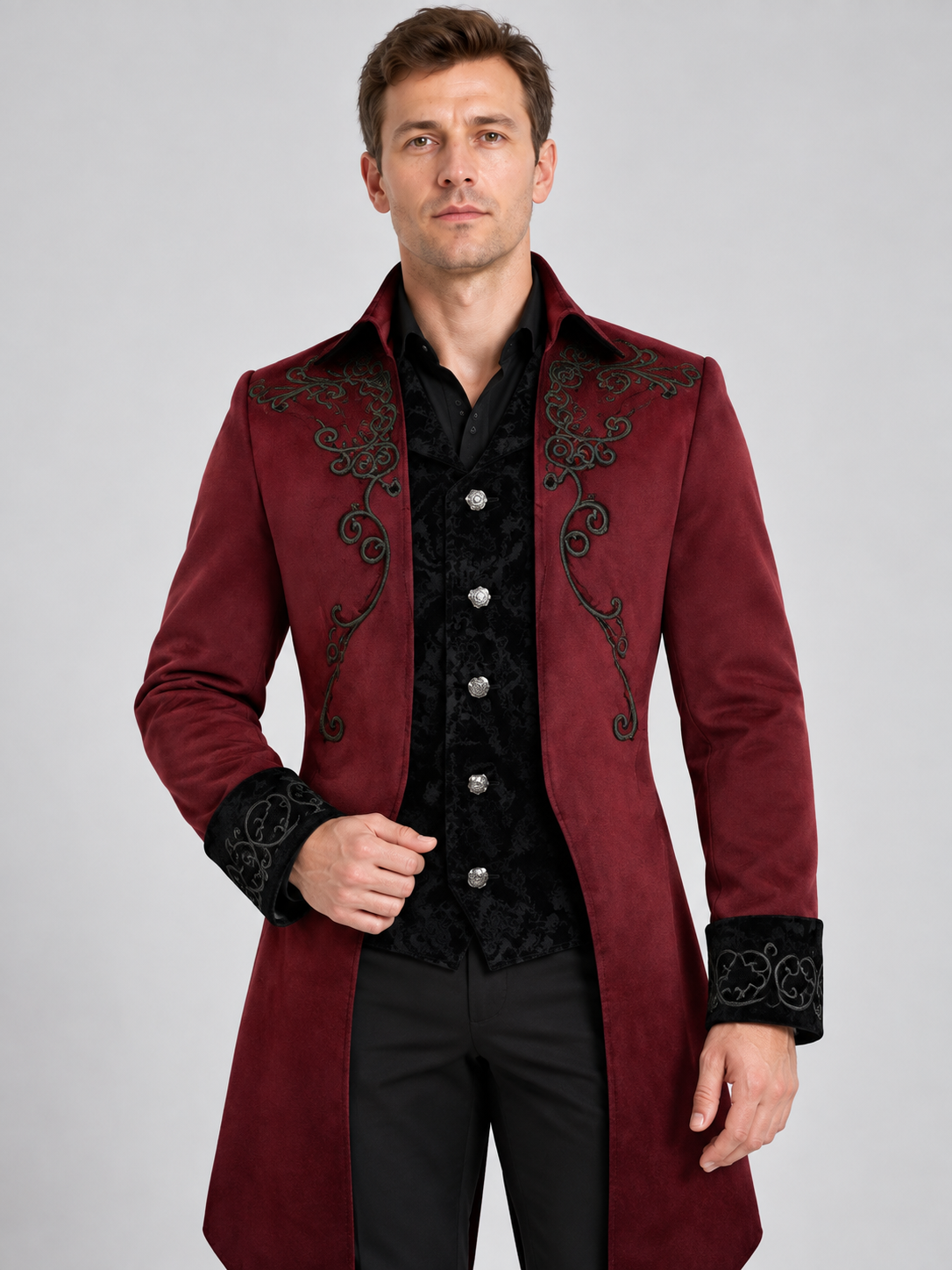 Gothic tailcoat burgundy with black embroidery