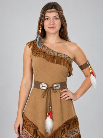 Fringed Native American Style Costume, Beige