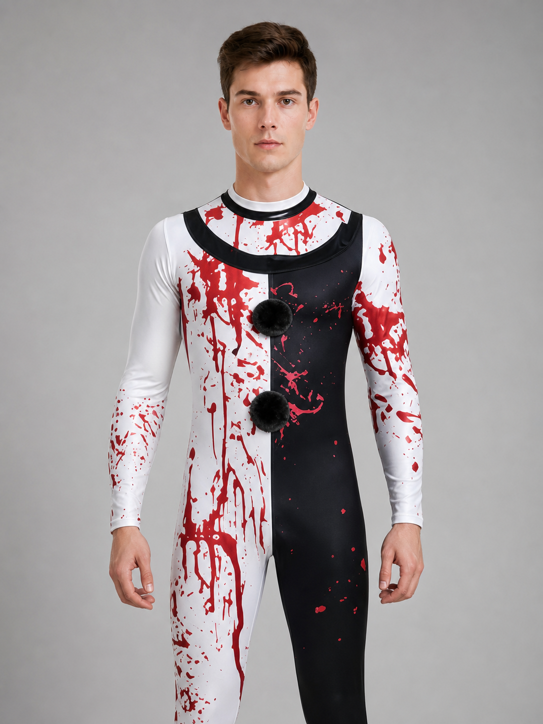 Scary Clown Costume with Mask and Blood Splashes