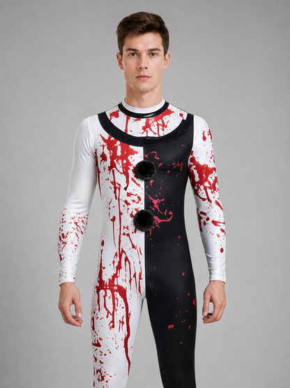 Scary Clown Costume with Mask and Blood Splashes
