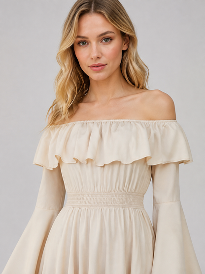 A-Line Dress with Ruffles and Off-the-Shoulder Design