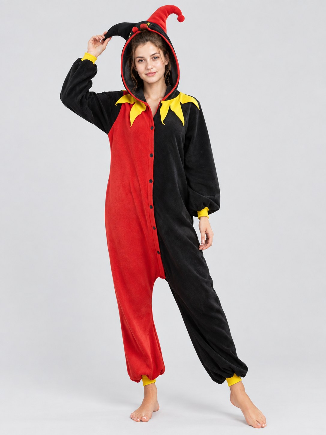 Flannel Pajama Jumpsuit with Volume Hood