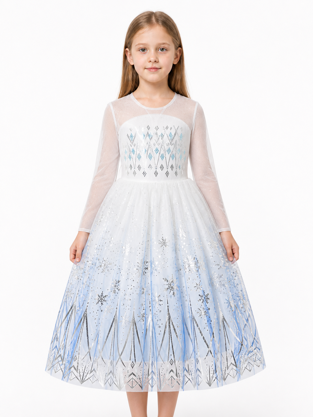 Children’s Elsa Dress with Snowflakes and Long Sleeves product detail 3