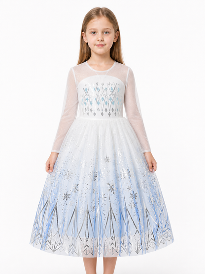 Children’s Elsa Dress with Snowflakes and Long Sleeves product detail 3