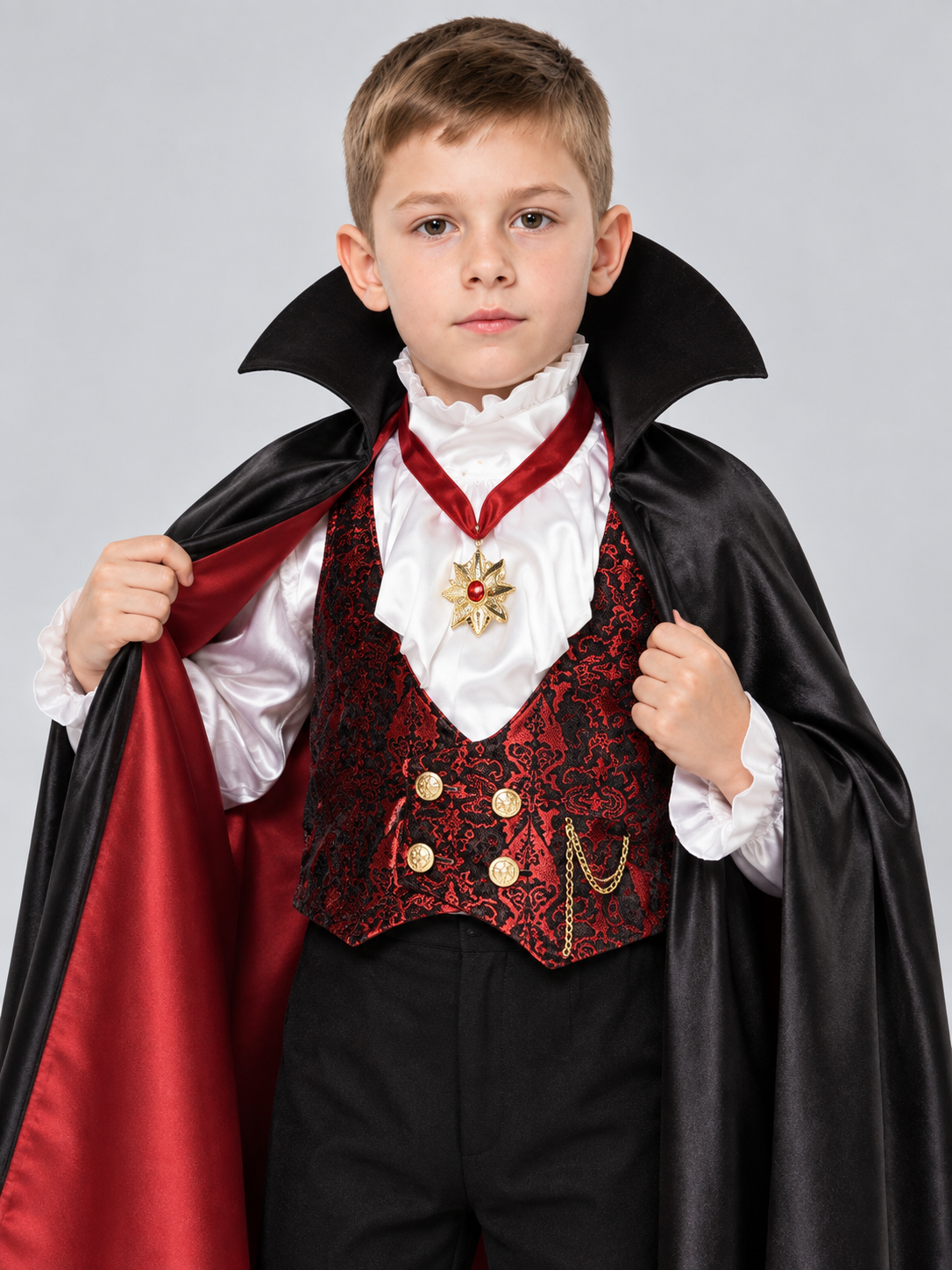 Vampire Costume with Cape, Jabot, and Vest