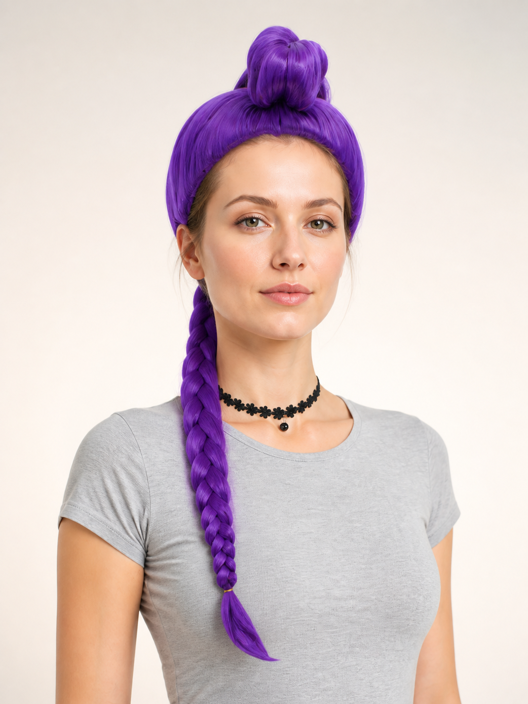 Purple Cosplay Wig with a Long Braid Costume Wigs detail 2