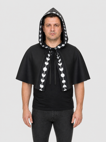Black and White Hooded Cape with Moon Phases for Halloween Costume Capes detail 3