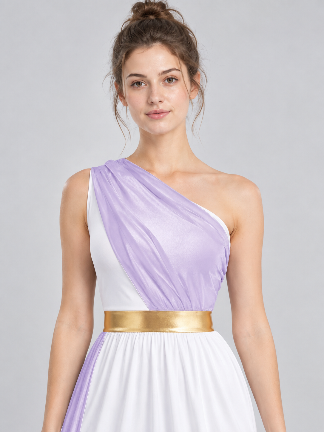 Floor-Length Sleeveless One-Shoulder Dress with Belt