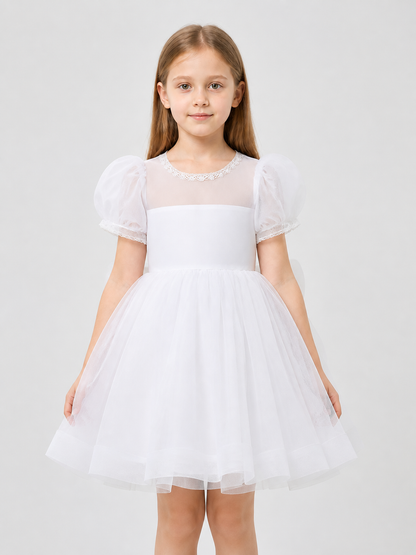 White Princess Dress for Girls with a Full Skirt
