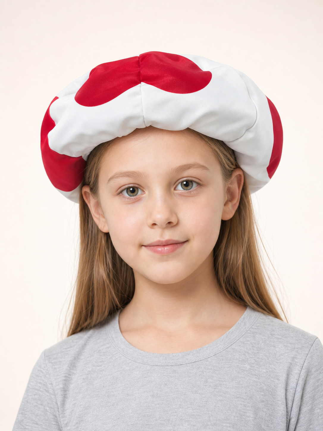 This hat is designed in the style of a mushroom character and is suitable for creating a themed look for costume events, Halloween, stage performances, and photo shoots. The model has a distinctive low, rounded shape with a domed top that r