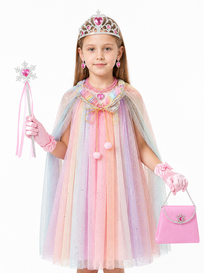 Children's Multicolored Cape with Crown and Stars