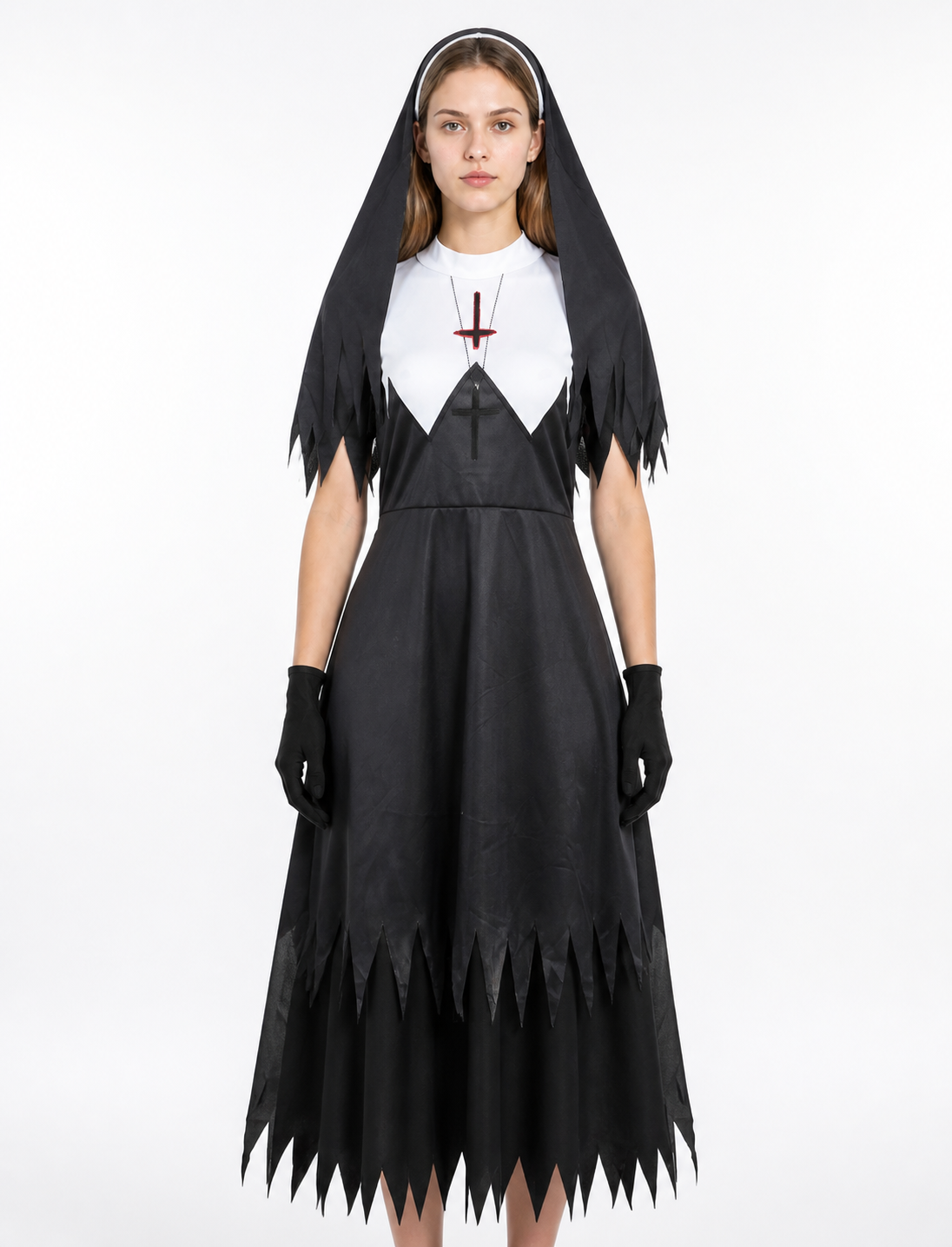 Black Long Dress with Cross and Torn Edge Costume Dresses detail 3