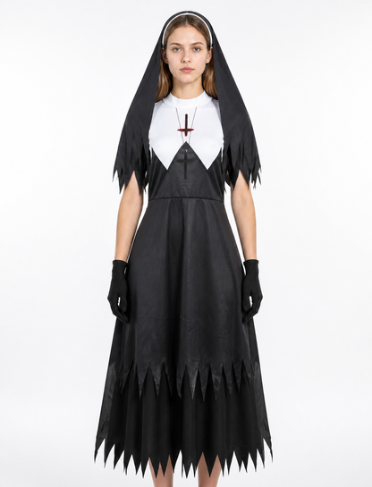 Black Long Dress with Cross and Torn Edge Costume Dresses detail 3