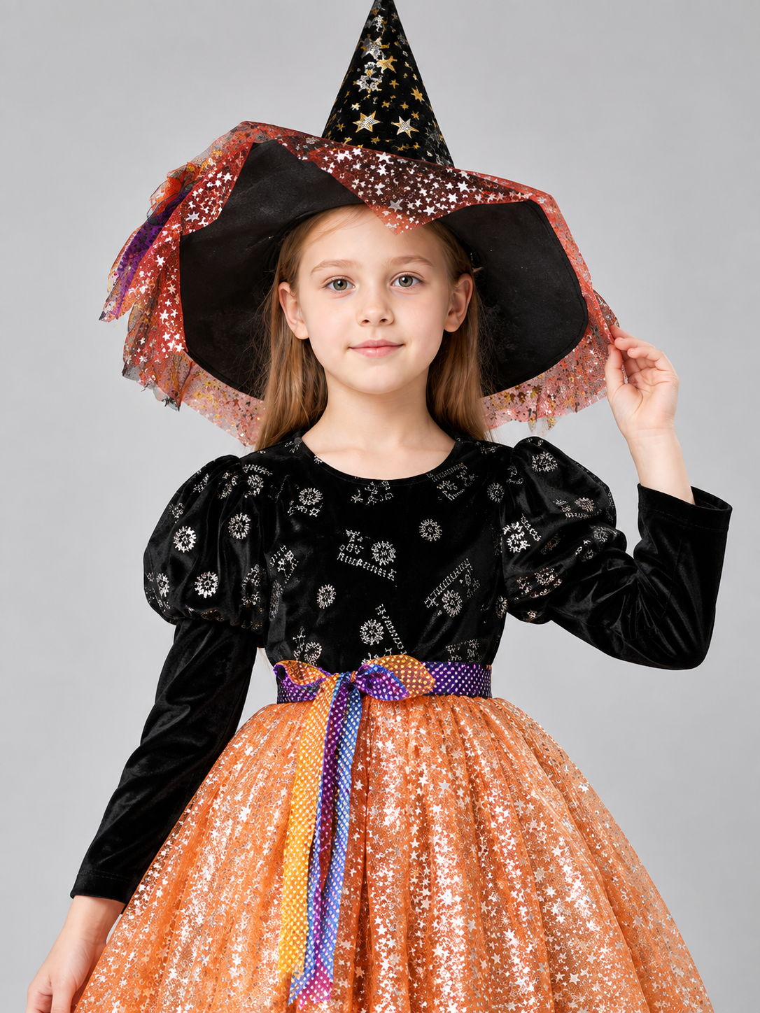 Kids' Witch Halloween Costume with Hat and Sequins