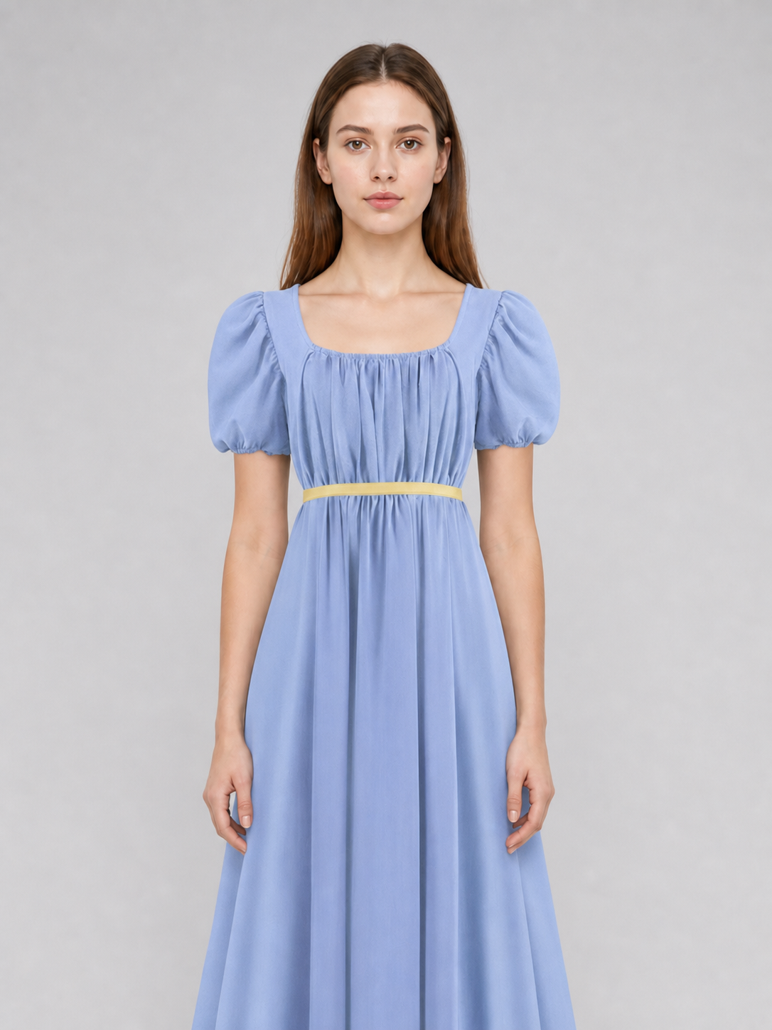 Bridgerton-style dress with a square neckline