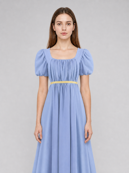 Bridgerton-style dress with a square neckline
