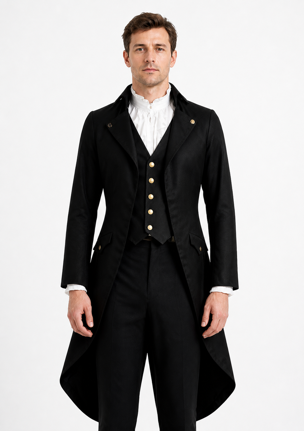 Black Gothic Victorian Tailcoat with Gold Buttons product detail 3