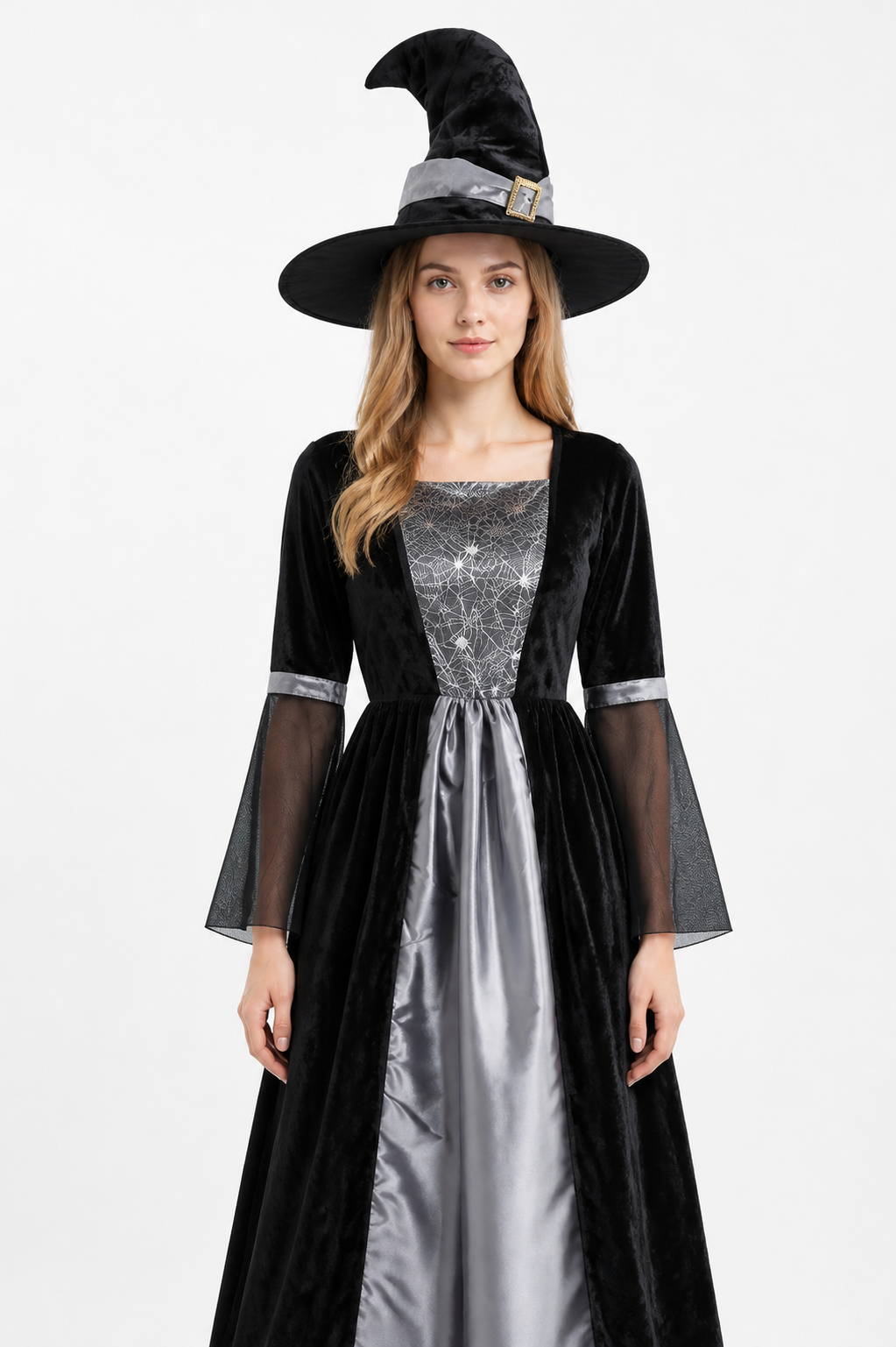 Witch Costume with Long Dress and Pointed Hat
