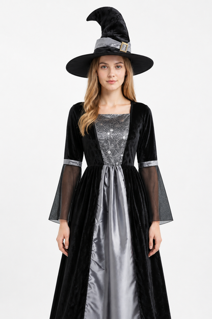 Witch Costume with Long Dress and Pointed Hat