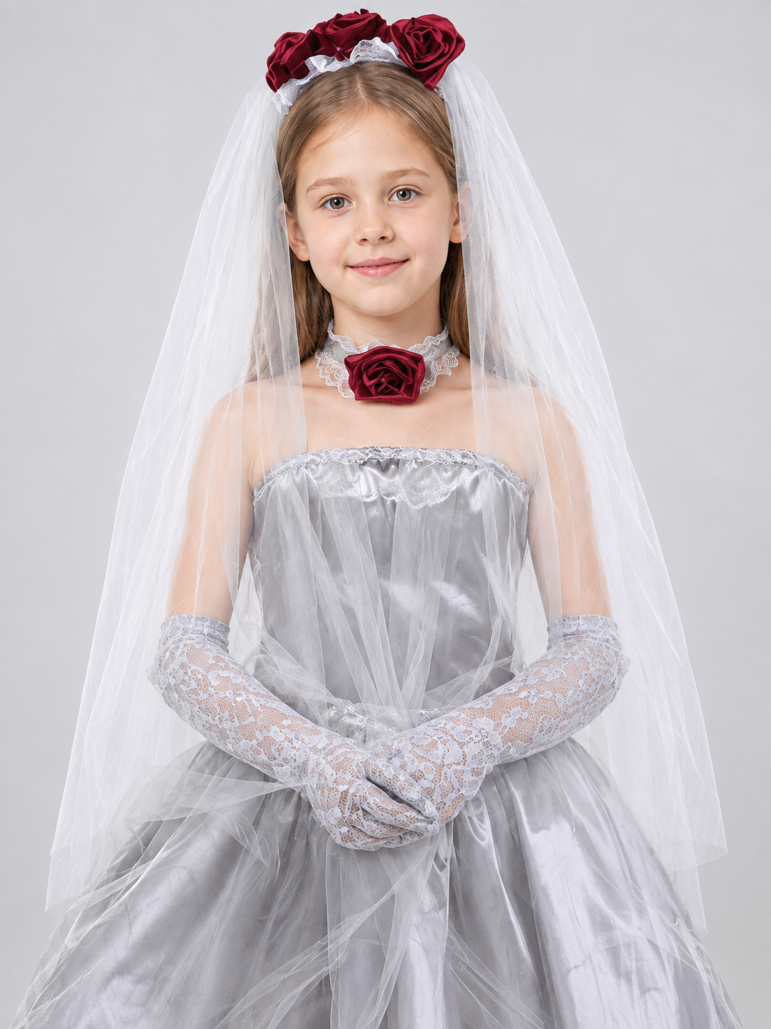 Ghost Bride Costume with Veil and Roses