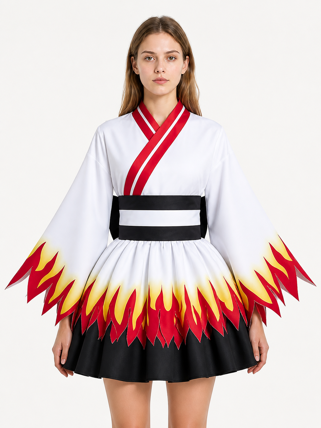 Kimono-Style Dress with Flame Print for Cosplay Costume Dresses detail 3