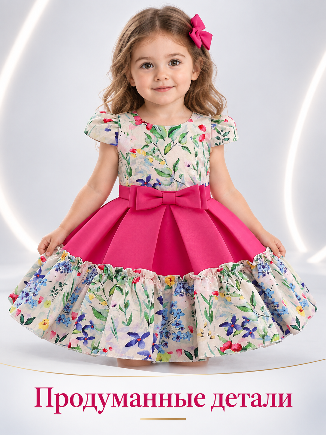 Girls' Dress with Bow and Floral Print