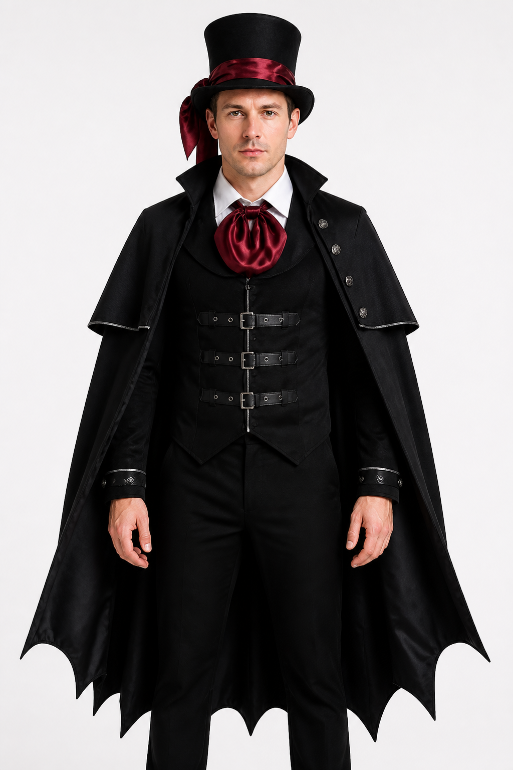 Vampire Costume with Long Cape and Top Hat for Halloween Costume Capes detail 3