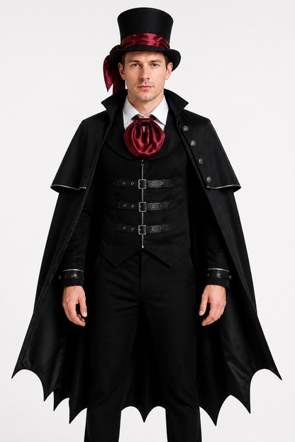 Vampire Costume with Long Cape and Top Hat for Halloween Costume Capes detail 3