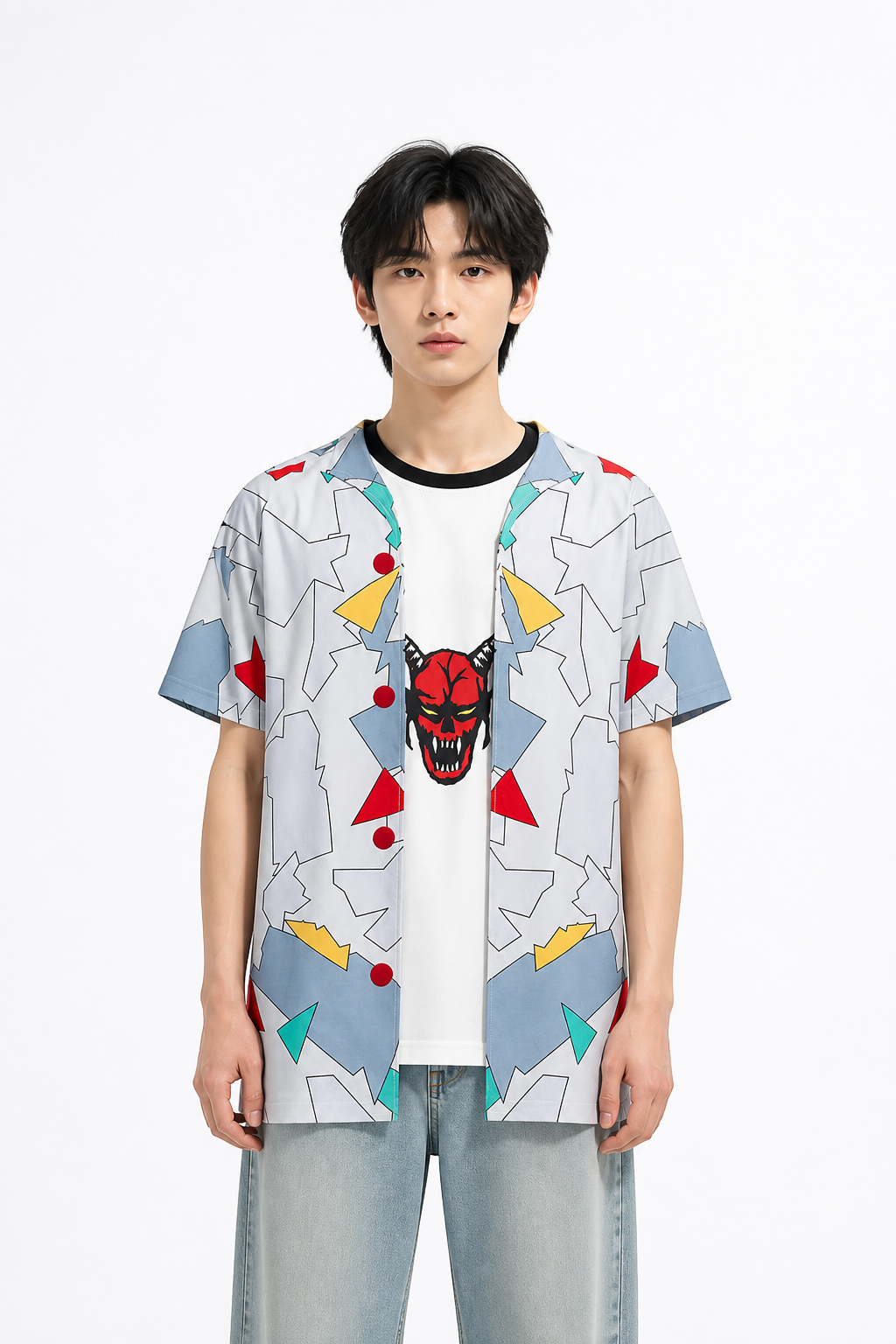 T-shirt with a demon print and colorful inserts product detail 3