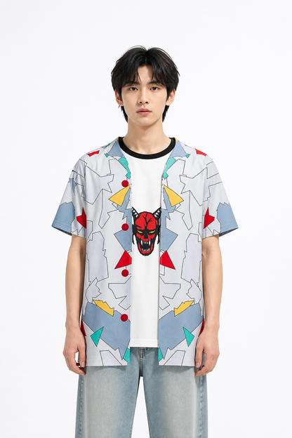 T-shirt with a demon print and colorful inserts product detail 3