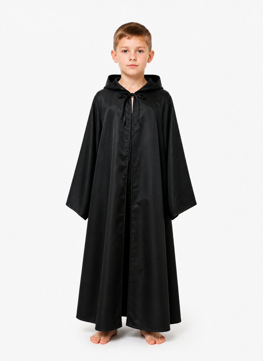 Long Black Hooded Cloak with Tie Closures Costume Capes detail 3