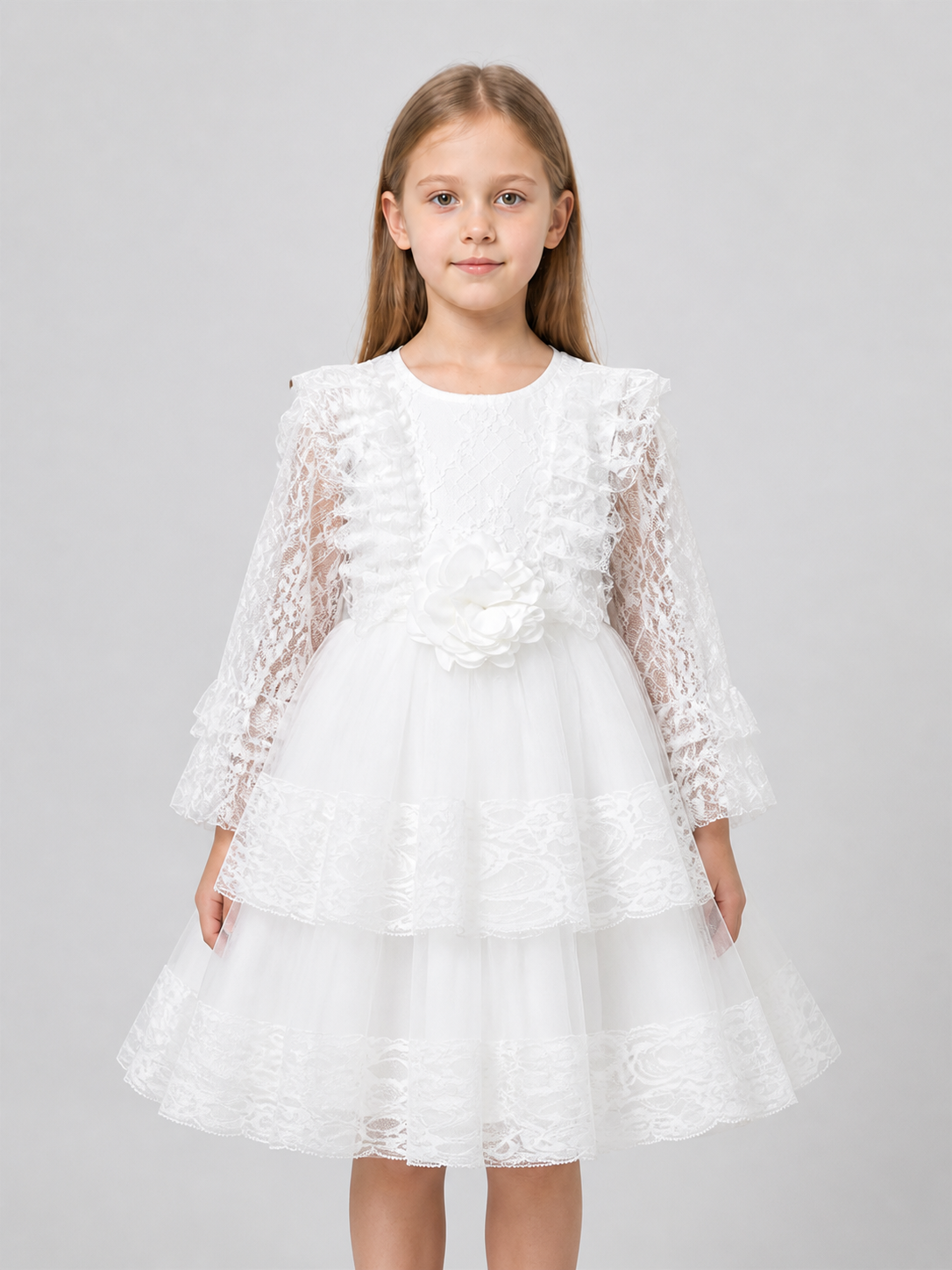 Girls' Lace Tulle Dress with a Full Skirt
