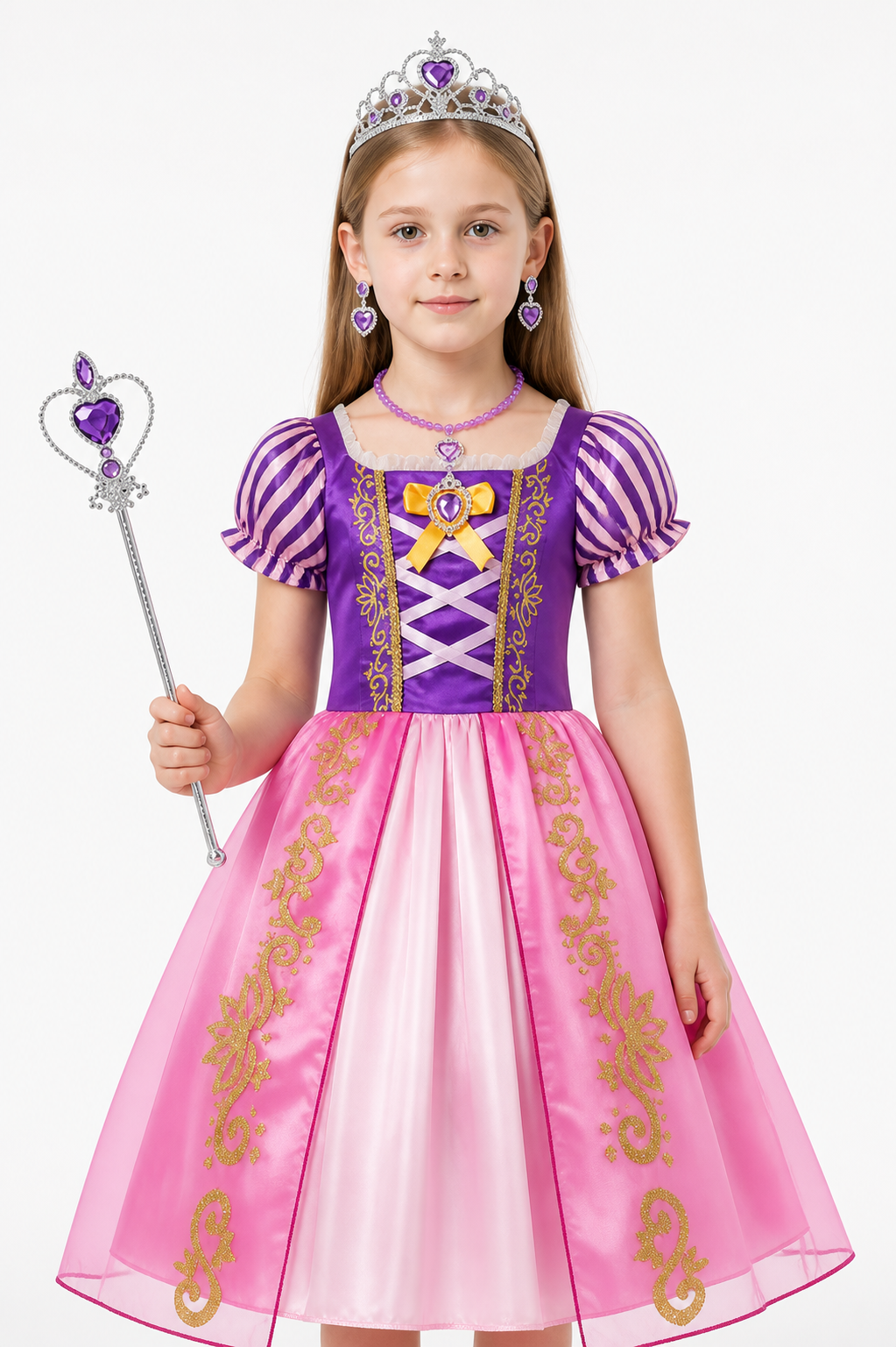 Rapunzel Princess Costume with Crown and Wand Costume Headwear detail 3