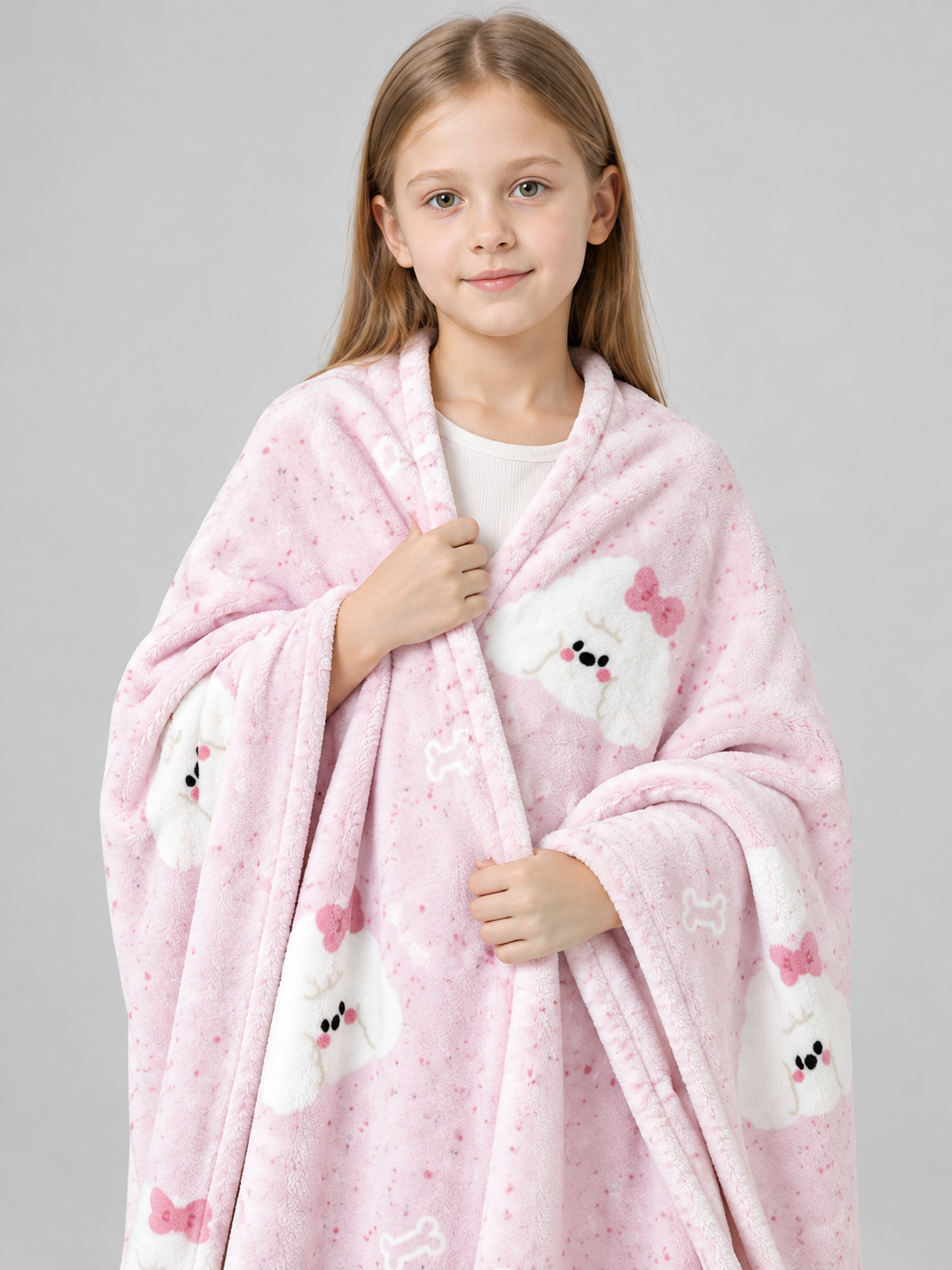 Reversible Light Pink Blanket with Dogs and Bows