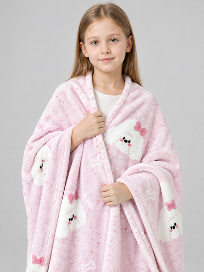 Reversible Light Pink Blanket with Dogs and Bows