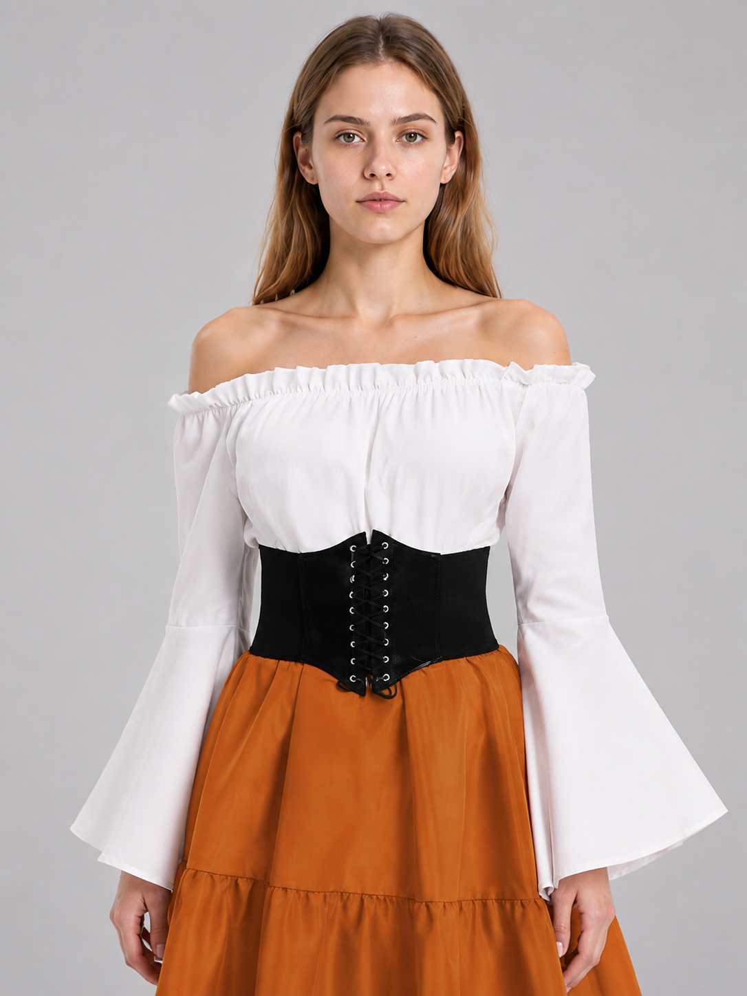 Long Medieval-Style Dress with Corset Belt Costume Dresses detail 2
