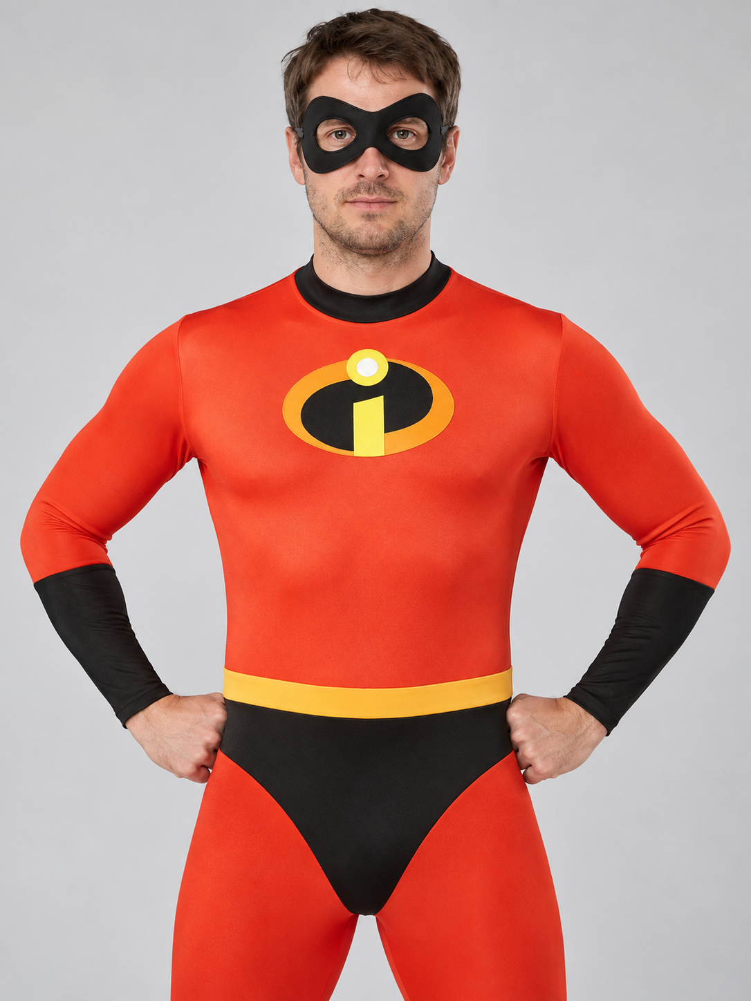 Adult Superhero Costume, Red, with Mask and Emblem