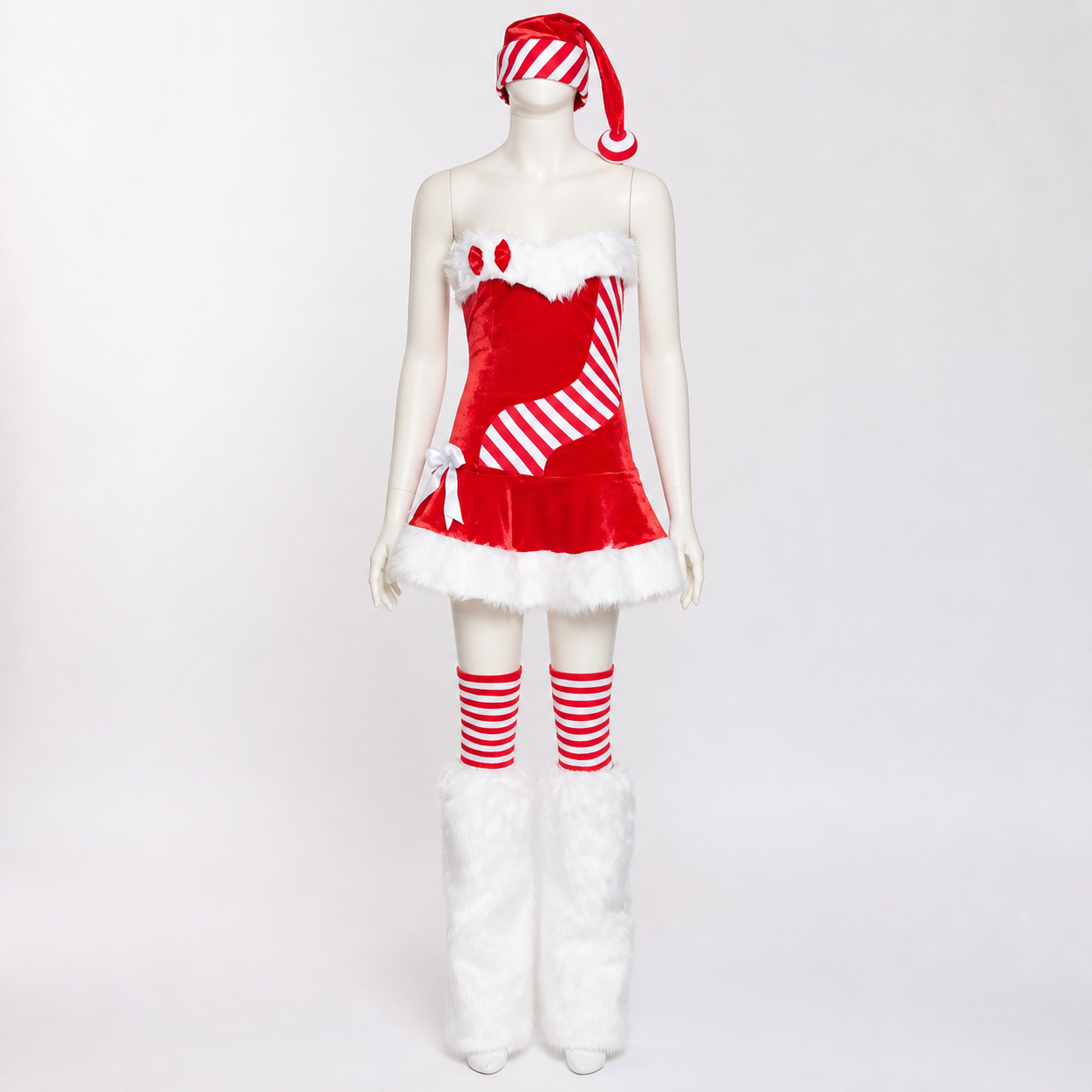 Christmas Costume with White Fuzzy Trim and Red-and-White Stripes Costumes detail 3