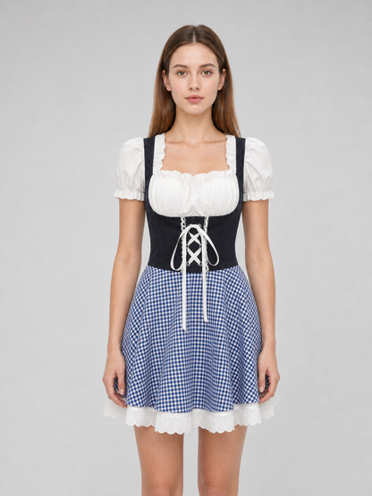 Plaid Dirndl-Style Dress for Celebrations