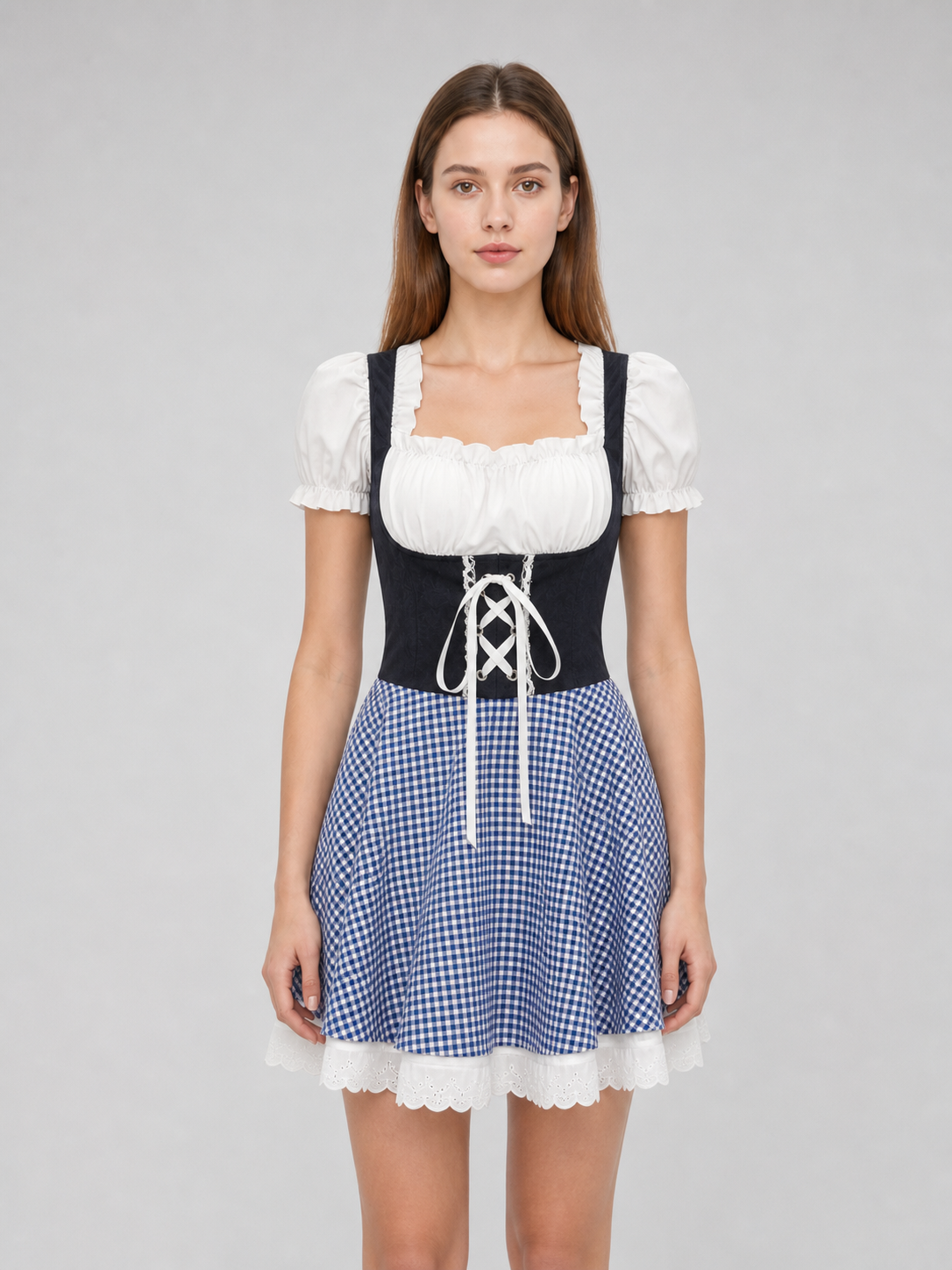 Plaid Dirndl-Style Dress for Celebrations
