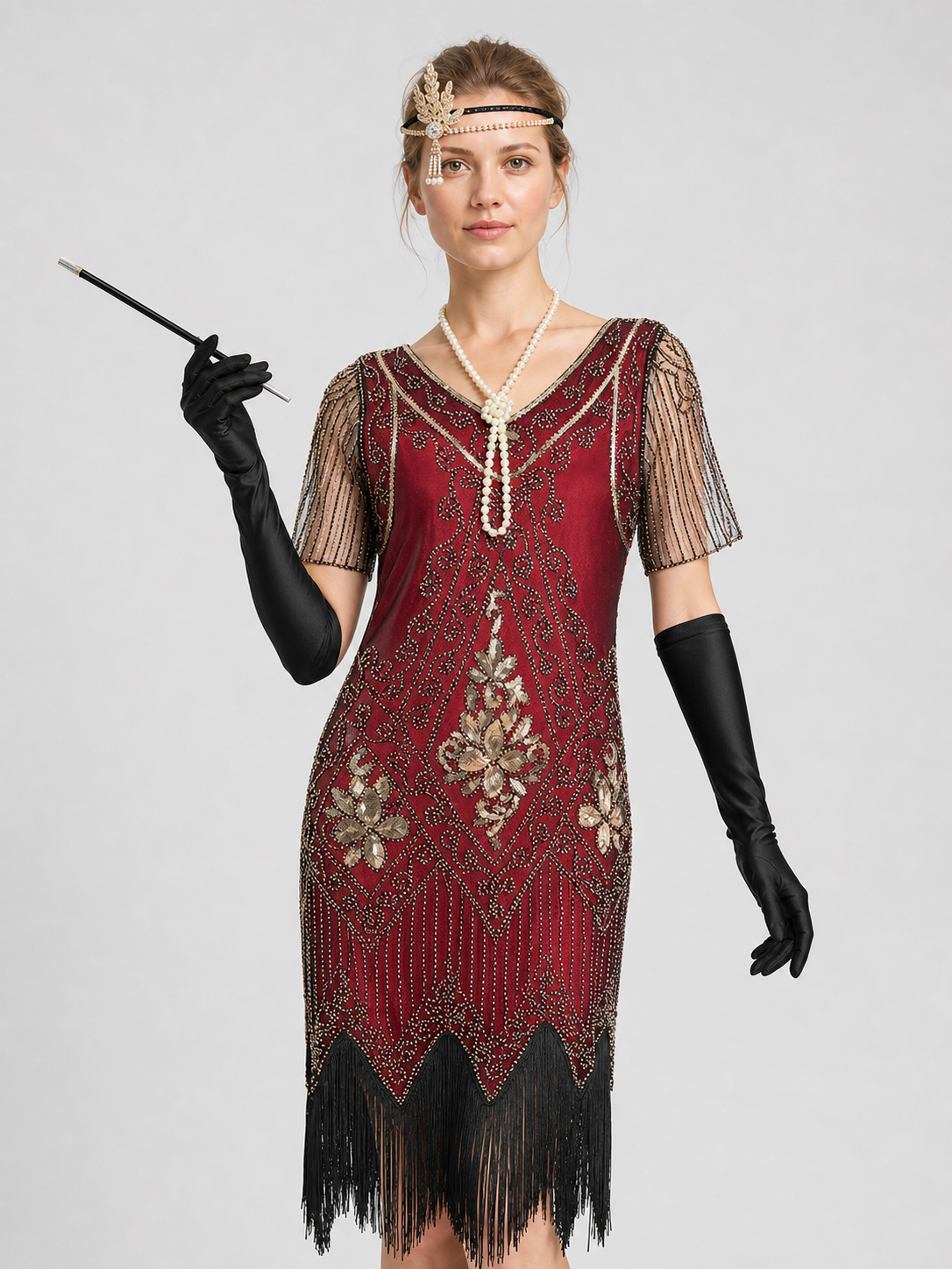 1920s Fringe Dress Set with Accessories Costume Dresses detail 3