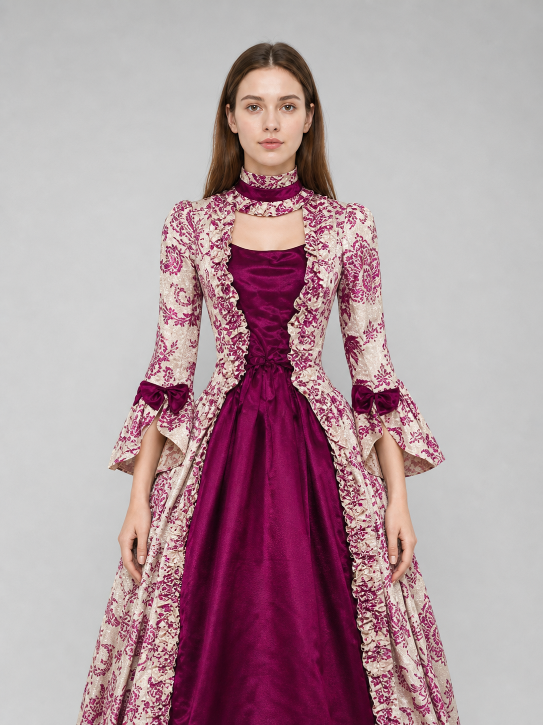 Dressy dress with a patterned design and flared sleeves