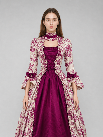 Dressy dress with a patterned design and flared sleeves