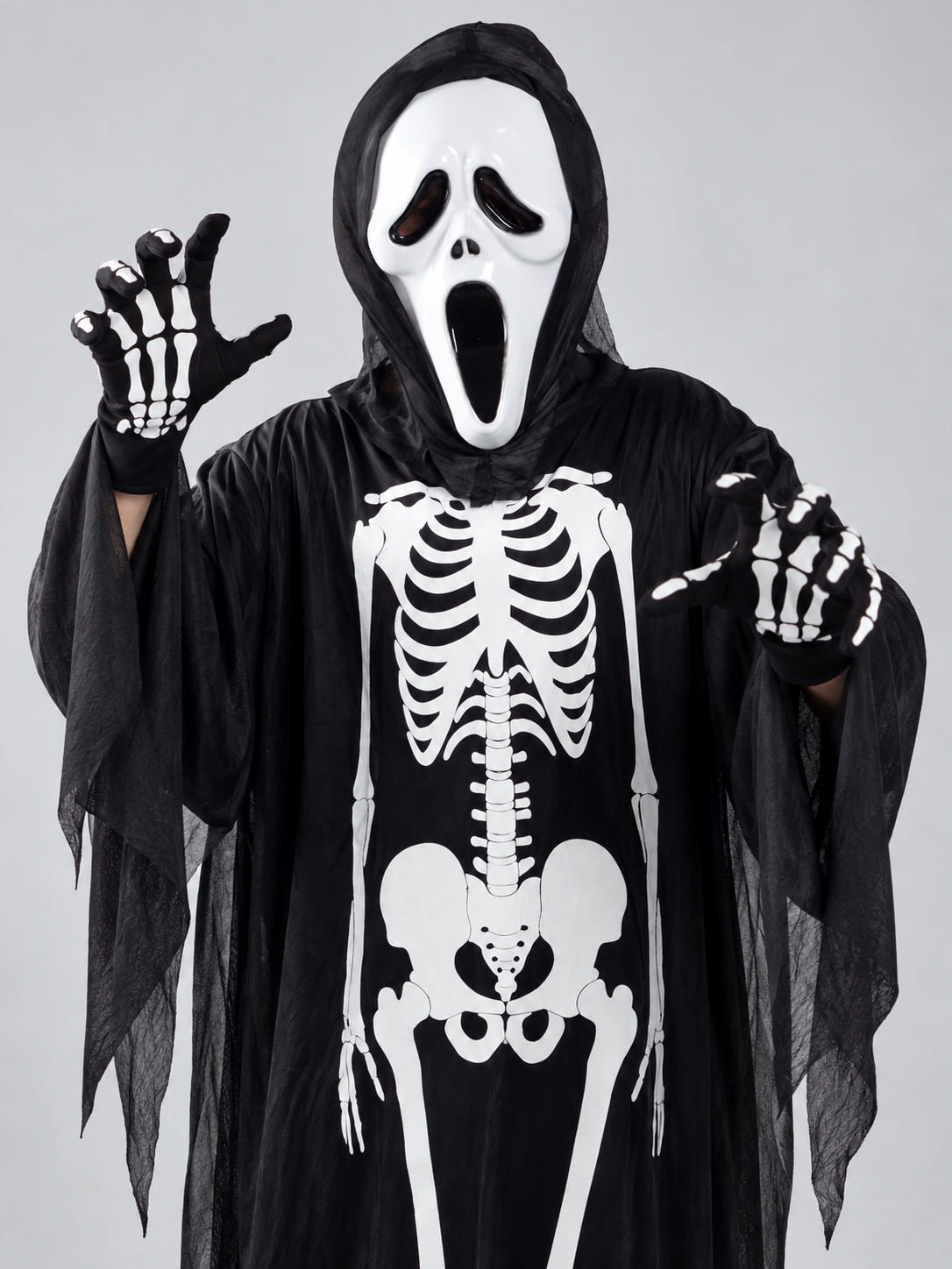 Skeleton Costume with Mask and Hood Costume Masks detail 2