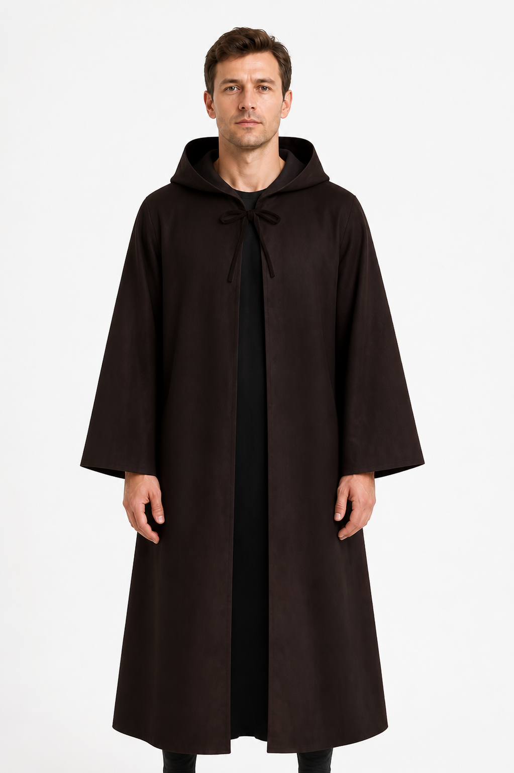 Black Long Hooded Robe with Drawstring product detail 3